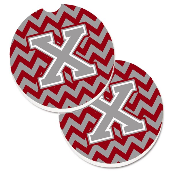 Carolines Treasures Letter x Chevron Crimson and Grey Set of 2 Cup Holder Car Coaster CJ1043-XCARC - main